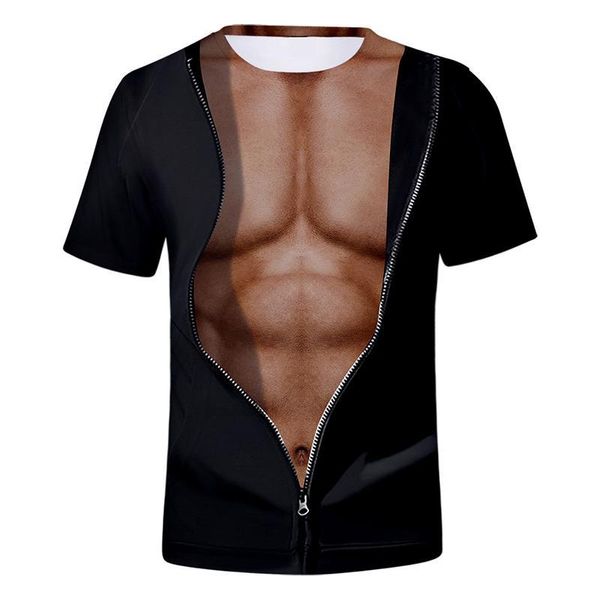 Camisetas para hombre Camiseta con estampado 3D de culturismo y tatuaje muscular simulado, camiseta informal con pecho de piel desnuda, camiseta Harajuku T203Men'