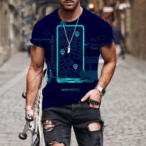 Camisetas para hombre, camiseta con ilustración de tecnología AI para hombre, camiseta de cuello redondo de calle, camiseta de manga corta con estampado 3D a la moda, camiseta para hombre