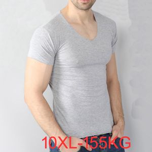 T-shirts pour hommes Grand T-shirt en modal pour hommes Grande taille 8XL 10XL 155KG Manches courtes Col en V Lâche Décontracté Noir Gris BlancHommes