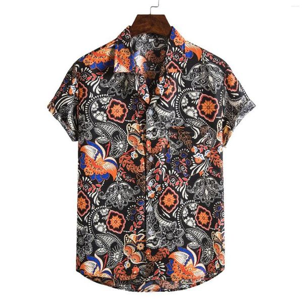 Camisetas para hombre, cárdigan de manga corta, Camisa de flores de playa hawaiana, cuello alto, estampado 3D, Camisa de moda coreana para fiesta