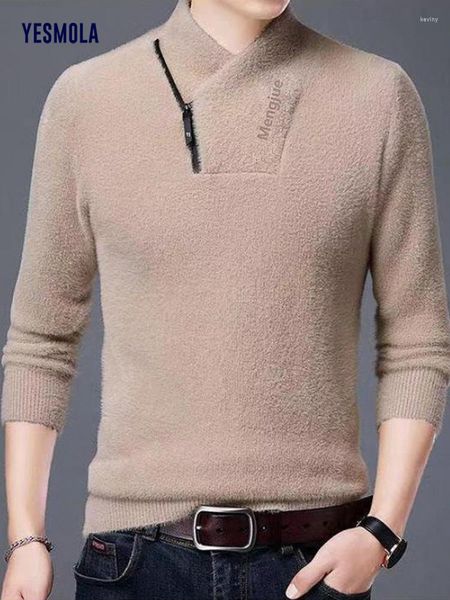 T-shirts pour hommes pull en cachemire pour hommes tricot col Simple pulls fermeture éclair brodée hauts d'hiver à manches longues pulls haut de gamme