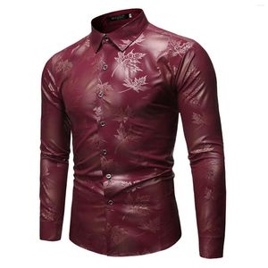 T-shirts pour hommes Revers décontractés pour hommes Coupe régulière Chemise à manches longues Luxe Bronzage Imprimé Boutons Parti Col rabattu Streetwear