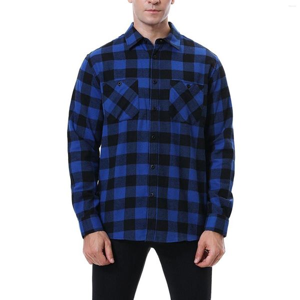 Hommes t-shirts hommes européens et américains décontracté lâche léger affaires coton brossé Plaid bouton Blouses Streetwear