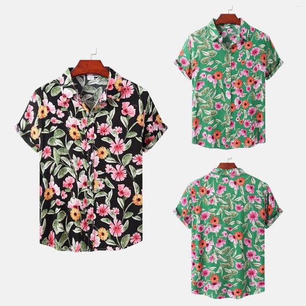 Camisetas para Hombre, Camiseta Informal De Moda para Hombre, Blusa con Botones De Solapa De Gran Tamaño, Blusa De Manga Corta con Flores OL, Tops De Negocios, Túnicas