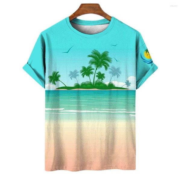 Camisetas para hombre, camisa de estilo hawaiano para hombre, camisetas casuales de manga corta con cuello redondo de verano para hombre, camisetas holgadas con estampado de árbol de coco Harajuku para hombre