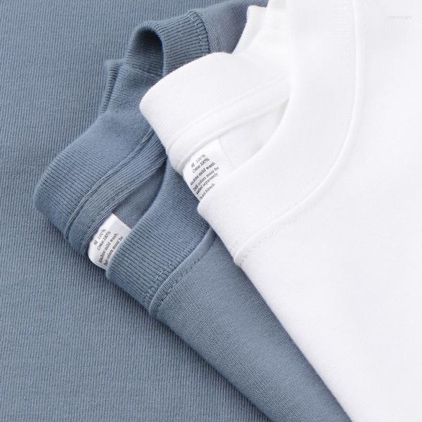 T-shirts pour hommes Chemise en pur coton épais pour hommes Automne Hiver Casual T-shirt à manches longues O-Cou Regular Fit Tee Bleu Blanc Noir
