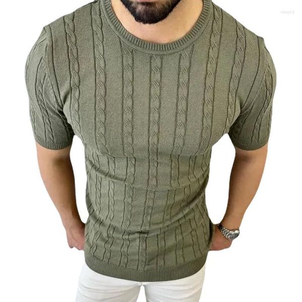 T-shirts pour hommes T-shirt vintage à tricoter pour hommes Casual solide à manches courtes col rond chemise en tricot mince pour hommes vêtements printemps été t-shirts