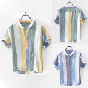 Hommes t-shirts hommes lin à manches courtes col montant robe sociale chemise Art 3d impression numérique Cardigan Blouses mode coréenne