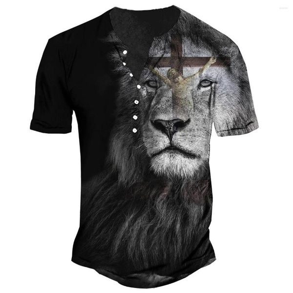 T-shirts pour hommes T-shirt de lion masculin T-shirt Jésus Patché à manches courtes punk tops mode V-col