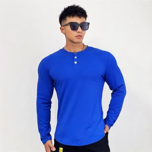 T-shirts pour hommes T-shirts à manches longues pour hommes en coton col en V décontracté hauts boutonnés T-shirt pour hommes chemise mince corps extensible pull respirant