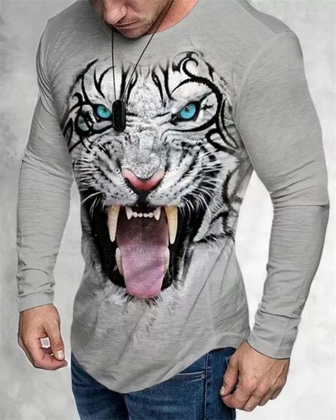 T-shirts pour hommes Chemise pour hommes Coton à manches longues Top Tiger Print Vintage Vêtements O Cou Surdimensionné Slim Animal Harajuku Designer Vêtements
