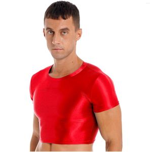 Heren t shirts heren korte mouw crop tops glanzende glad t-shirt slanke fit rekbare tee heren sportkleding badkleding kleding