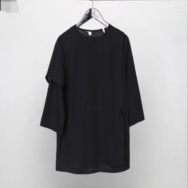 Camisetas para hombre, camiseta de manga corta para hombre, camiseta interior de moda de diseño doble Irregular con cuello redondo oscuro de verano