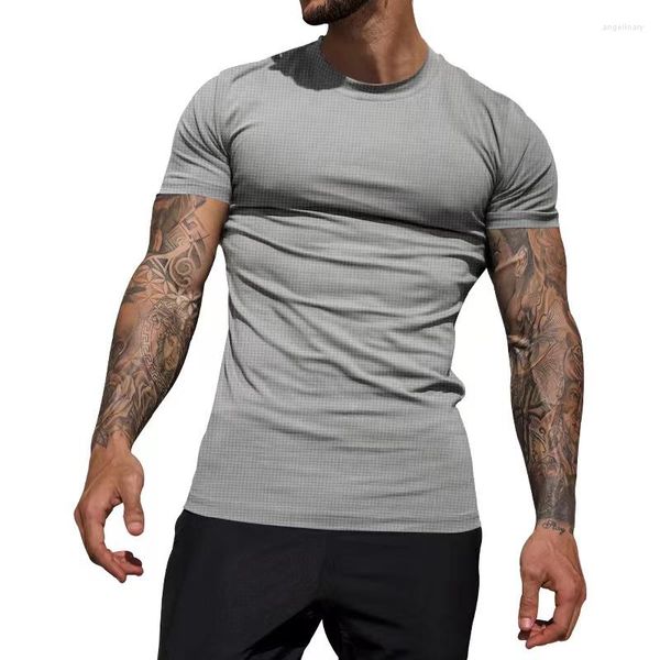 T-shirts pour hommes T-shirt de fitness pour hommes Slim Fit Vêtements de couleur unie Bodybuilding Tops serrés Vêtements de sport à séchage rapide T-shirt d'entraînement
