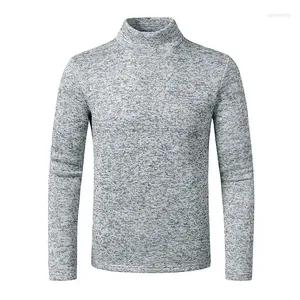 Hommes t-shirts hommes couleur unie polaire col roulé mâle coupe ajustée à manches longues automne hiver basique chemise hauts S-2XL