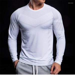 T-shirts pour hommes Sport pour hommes Hauts à manches longues Séchage rapide Fitness Training T-shirts Running Bodybuilding Gym Tees Casual Skinny Élastique