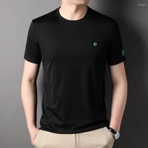 T-shirts pour hommes T-shirt à manches courtes extensible sans trace pour hommes Été mince haut de gamme T-shirt décontracté d'affaires Col rond Vêtements pour hommes