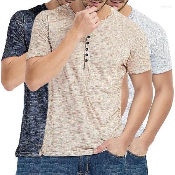 T-shirts pour hommes Hommes d'été à manches courtes pour hommes Hauts élégants T-shirt Bouton décontracté Col en V Vêtements T-shirt