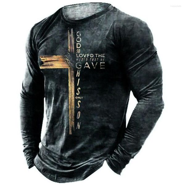 T-shirts pour hommes T-shirts pour hommes surdimensionnés Vintage Knight Templar Usa Flag 3d Printing Fashion Shirt Loose Long Sleeve Pullover Blouse Tops