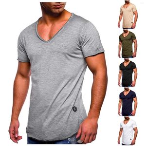 T-shirts pour hommes Tops masculins Tees Deep V Neck Neck Sleeve Men Shirt Slim Fit T-shirt Skinny Casual Summer Tshirt Camisetas Taille 3xl