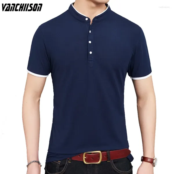 Camisetas para hombres Hombres 90% camisa de algodón Tops de manga corta para el verano Collar de soporte Moda Casual Estilo coreano Negro Blanco Azul marino 927