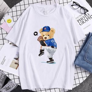 Hommes T-shirts Hommes Et Femmes Baseball Ours Imprimé T-shirts D'été À Manches Courtes T-shirts Décontractés Unisexe Harajuku Designer Tops Oversize
