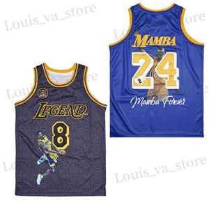 T-shirts masculins Légende des maillots de basket-ball masculin 24 Mamba Jersey coudre broderie numérique Portrait extérieur sport noir jaune violet nouveau T240408