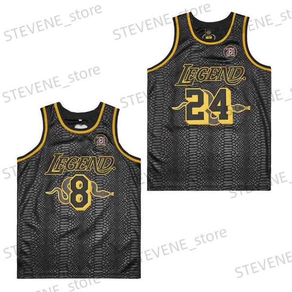 T-shirts hommes Hommes Basketball Jerseys Legend 8 24 Bryant Jersey Couture Broderie Sports de plein air de haute qualité Tissu de peau de serpent noir T240325