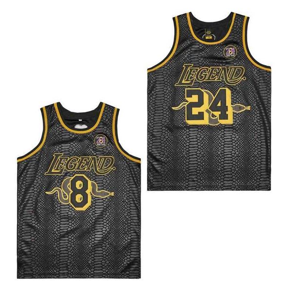 T-shirts masculins Légende des maillots de basket-ball masculin 8 24 Bryant Jersey Couture broderie haute pierre d'extérieur Sports de serpent noir tissu T240506