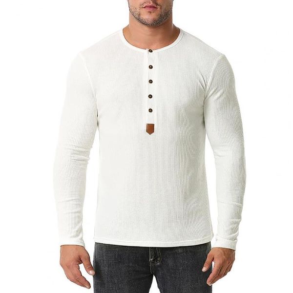 Camisetas para hombres Hombres Blusa 2022 Atrapamiento de ojos Resistente al desgaste Botón de mezcla de algodón para arriba Camiseta acogedora Ropa de invierno para otoño