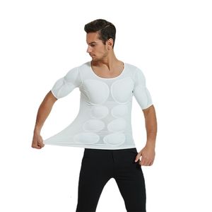 T-shirts pour hommes Hommes Body Shaper Faux Muscle Enhancers ABS Coussinets Invisibles Top Cosplay Poitrine Chemises Doux Protection Fitness Musculaire Sous-vêtement 230713