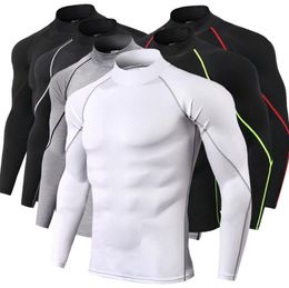 Heren t shirts heren bodybuilding gym sport top snel droog hardlopen shirt met lange mouwen compressie sportkleding fitness strak