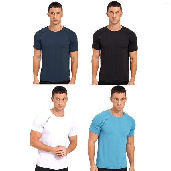 Camisetas para hombre, camiseta deportiva transpirable para hombre, camiseta informal de manga corta con cuello redondo, ropa de baño de secado rápido para correr, trotar, hacer ejercicio y hacer ejercicio