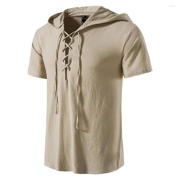 Camisetas para hombres Men transpirable top de encaje en cuello camiseta de verano con capucha de verano