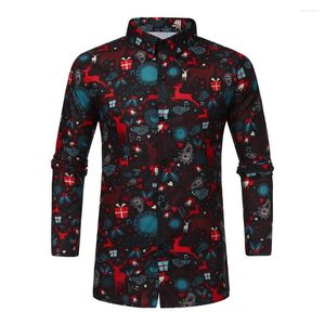 Camisetas para hombre, camisa informal con botones y tema navideño para hombre, blusa superior, ropa de calle, vestido social de flores