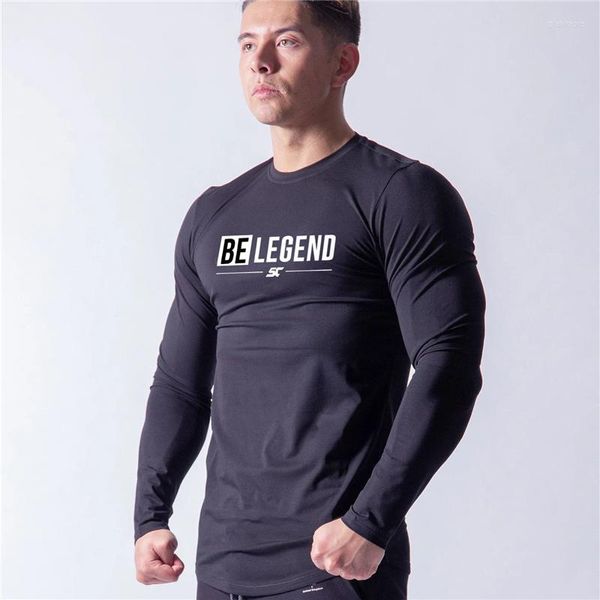 T-shirts pour hommes Hommes Casual Coton T-shirt à manches longues Mâle Gym Fitness Bodybuilding Entraînement Chemise Skinny Imprimer Tee Tops Marque Vêtements sportifs