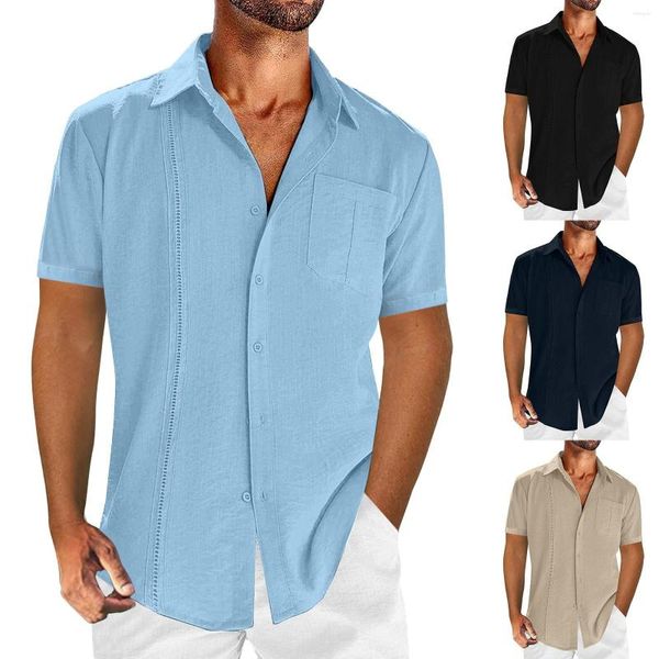 Camisetas para hombres Hombres Casual Hombre Algodón Adelgazante Temperamento Bolsillo Hebilla Solapa Manga corta Botón Entrepierna Camisa Leotardo