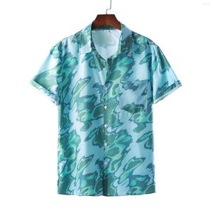 Heren t shirts mannen casual korte mouw voorjaar zomerom turndown nek 3d geprinte bloem vestiging blouses strand print camisa business