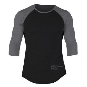 T-shirts voor heren mannen Casual Skinny T-shirt katoenen sjaalmouw Shirts Gyms Fitness Bodybuilding Workout Patchwork T-stukken Mannelijke crossfit doek