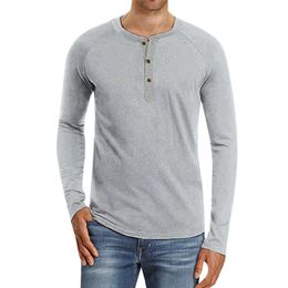 Heren T-shirts Mannen Casual Slim Fit Basic Henley Lange Mouwen Mode Herfst T-shirt Knoop-Down Solid Color Oversized Stretch Soft Shirts Blu