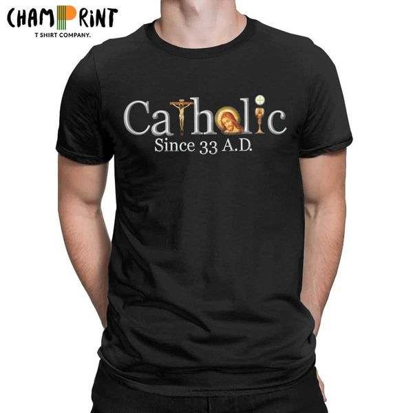 T-shirts masculins hommes catholiques depuis Jésus crucifix eucharistic t-shirt coton vêtements humoristique court collier rond