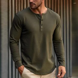 T-shirts pour hommes Vêtements pour hommes Mode Boutonnée Col rond Top Simple 2023 T-shirts lâches Chemise Printemps Automne Manches longues Sous le pull