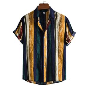 Heren t-shirts Men Kleding Hawaiiaanse heren gestreepte shirt Europees Amerikaanse herenhemd Casual revers korte mouwen Camisas para Hombre 230311