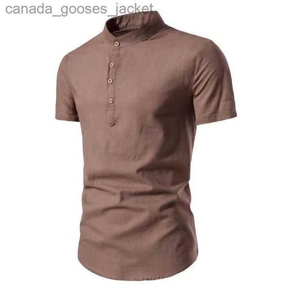 Camisetas para hombres Ropa para hombres Nueva moda Cuello alto Camisas casuales formales delgadas 2024 Color sólido Camiseta de verano Jersey Short Sle Tops L231208