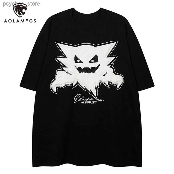 Camisetas para hombres Ropa para hombres Camiseta de gran tamaño Y2K Camisetas divertidas de retales de fantasmas Camisetas de dibujos animados de verano Anime Casual Top Tees Algodón Harajuku Streetwear Q240130