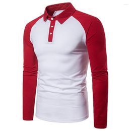 T-shirts pour hommes Hommes Colorblock Col T-shirt À Manches Longues Business Casual Pull Boutonné Tops Chemise Thermique Streetwear Printemps Automne