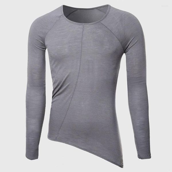 Camisetas para hombres Hombres Cool Longline Lindo Oversize Transparente Tee Masculino Alto O Cuello Tops Diseñador Dobladillo Patrón liso Hip Hop Elegante