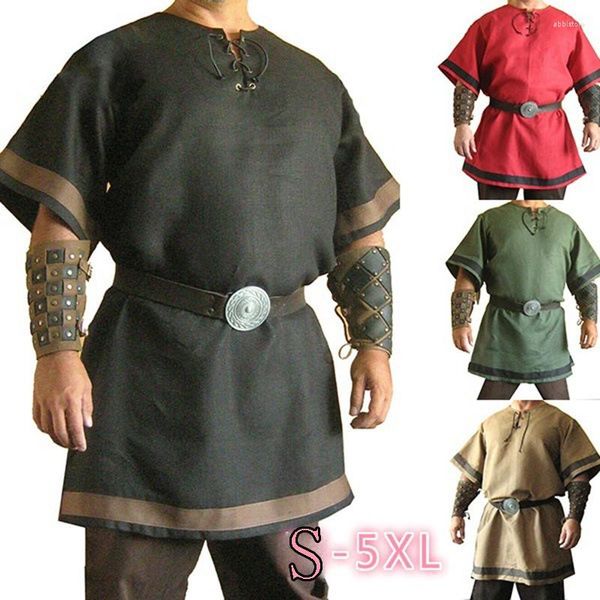 Hommes t-shirts hommes Cosplay médiéval Vintage Renaissance Viking guerrier chevalier Costume nordique armée Pirate tunique chemise hauts