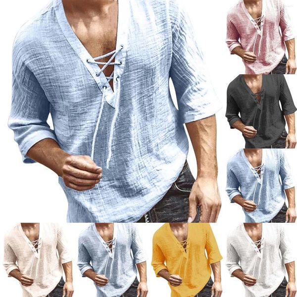 Camisetas para hombres Hombres Algodón Grande Alto para blusa Top Hombre CottonTie en largo para usar con polainas