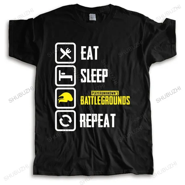 Camisetas masculinas camisa de algodón de algodón jugadores de verano desconocidos Pubg come dormir repita tops sueltos más grandes para él más teeshirt